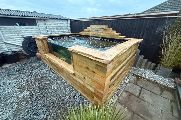 Sleeper ponds fully installed with live oak wood tops varnish for ultimate level protection