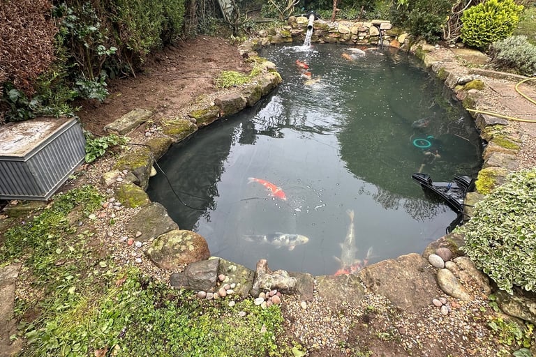 fish pond liner change, ponds liner replacement, lifetime ponds gallery
