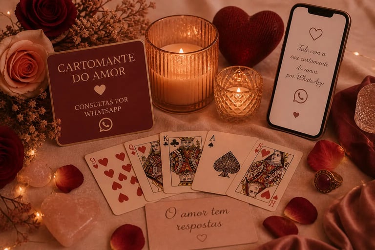 Cartomante do amor online realizando consulta personalizada e aconselhamento espiritual via WhatsApp