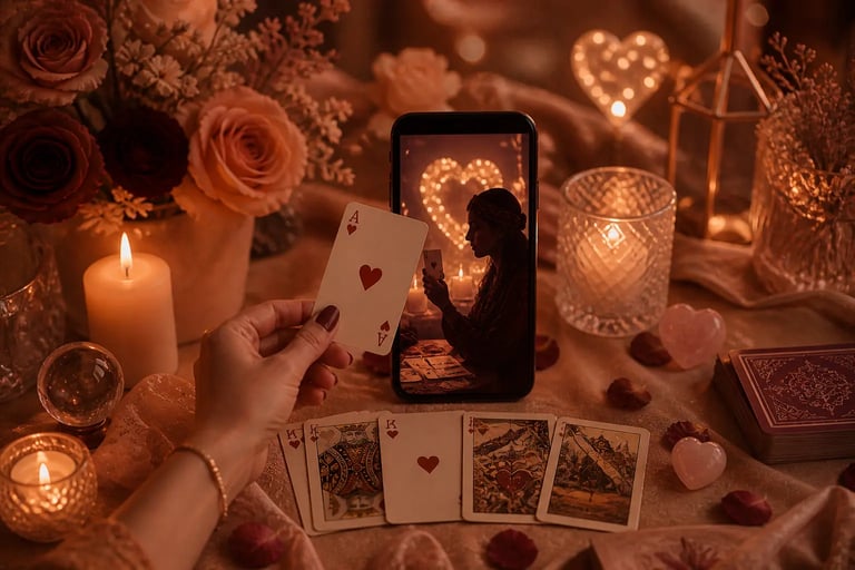 Cartomante do amor experiente realizando consulta online e aconselhamento espiritual via WhatsApp