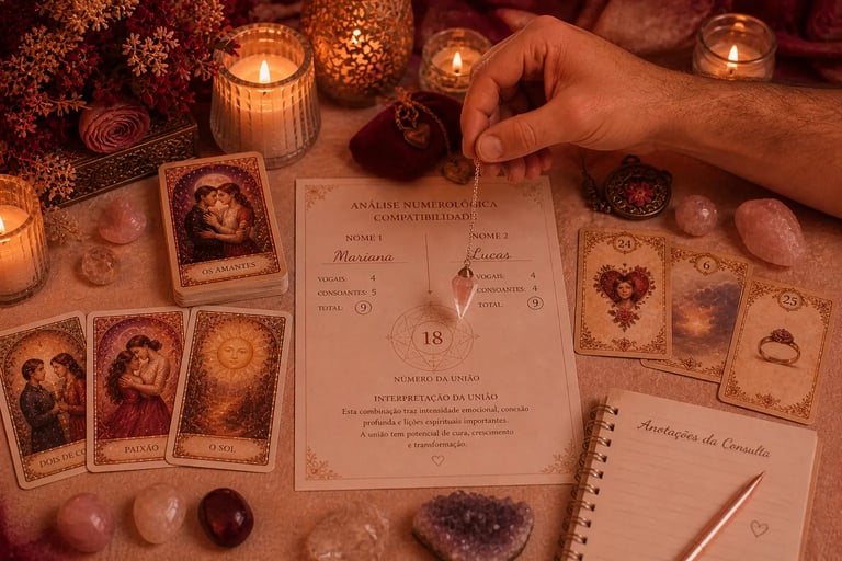 Consulta online de tarot e baralho cigano para análise de sentimentos e previsões amorosas ao vivo