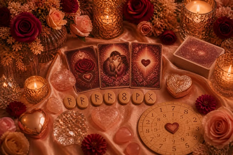 Consulta online de tarot, runas e numerologia para análise profunda do amor e relacionamentos.
