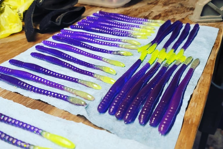 Bright purple straight worms with glow in the dark tails