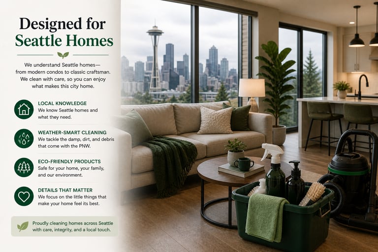 Professional home cleaning services for Seattle homes with a view of the Space Needle.