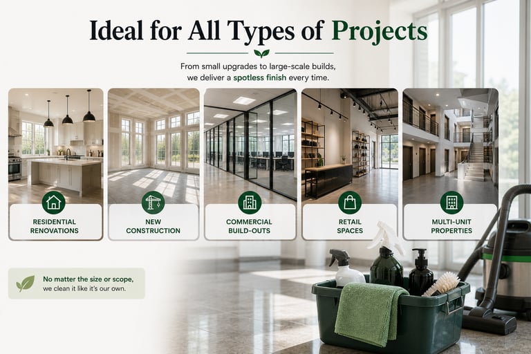 Professional cleaning services for residential renovations, new construction, and commercial build-outs.