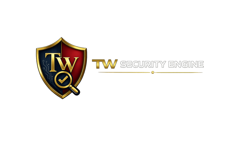 TW Security Engine logo – nowoczesna tarcza bezpieczeństwa do analizy ofert pracy.