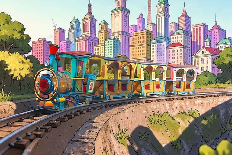 tren cartoon fabricación italiana alquiler adultos y niños 
