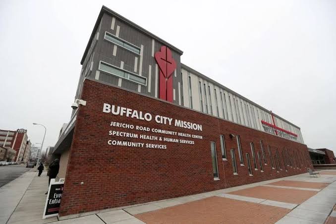 Buffalo City Mission community health center building with brick facade and modern architecture in New York.