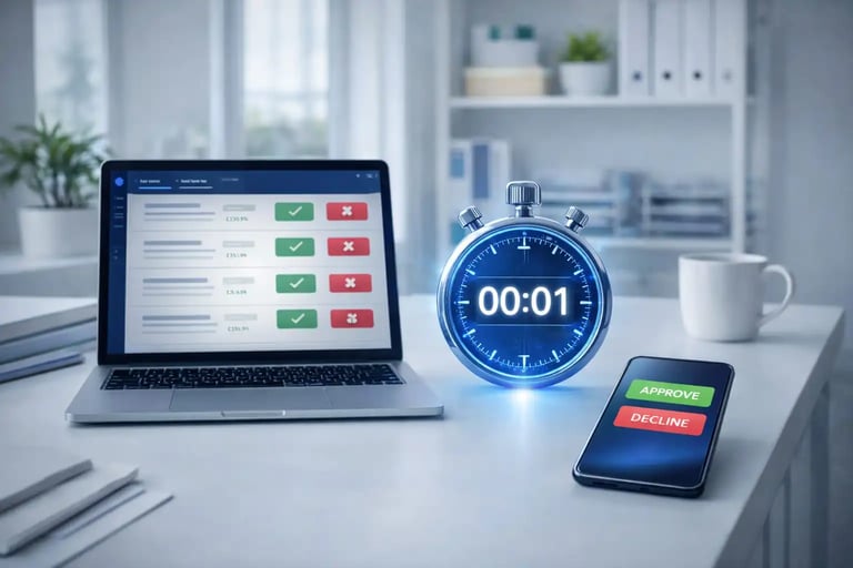 neon futur chrono Manager approves company card payment in seconds using Safemoney.cloud real time approval workflow on phone