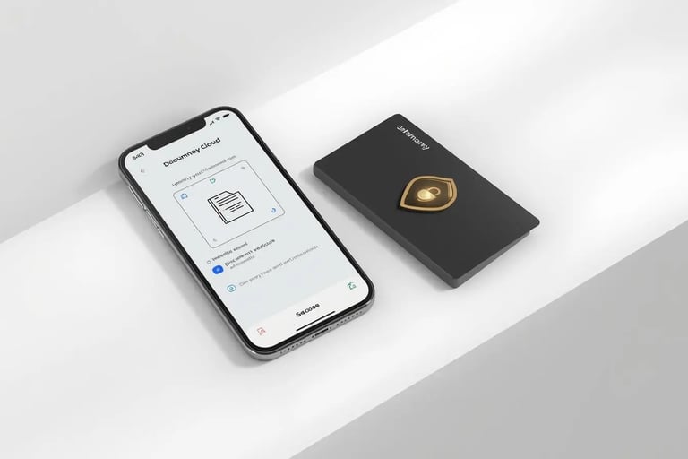 Identity verification Safemoney.cloud with secure document scan payment card illustrating KYC compliance account activation