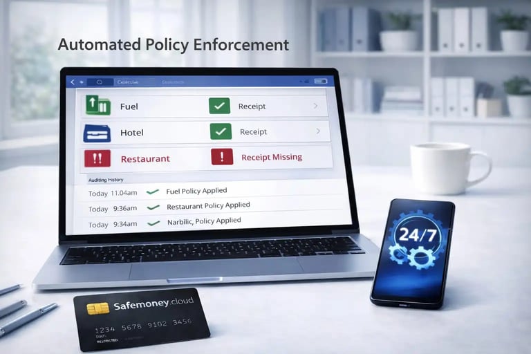 Automated expense classification and policy enforcement alerts in Safemoney.cloud real time accounting compliance system