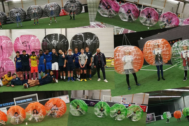 Groupe de clients s’amusant en bubble-foot à Troyes avec Bubble des 3 Singes – avis et retours positifs