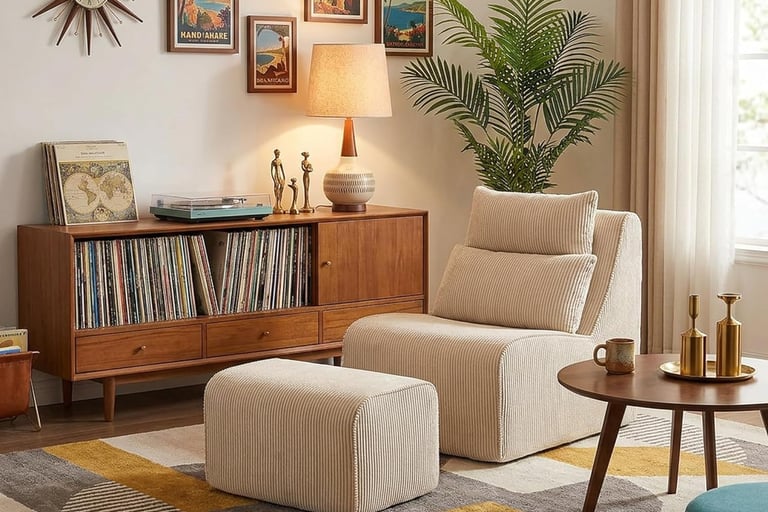 Corduroy Compression Lounge Chair with Ottoman