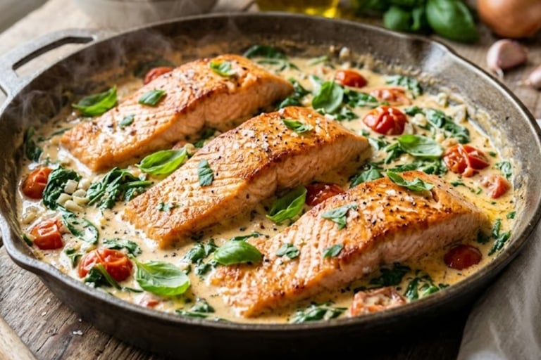 Cremiges Lachs-Spinat-Pfännchen