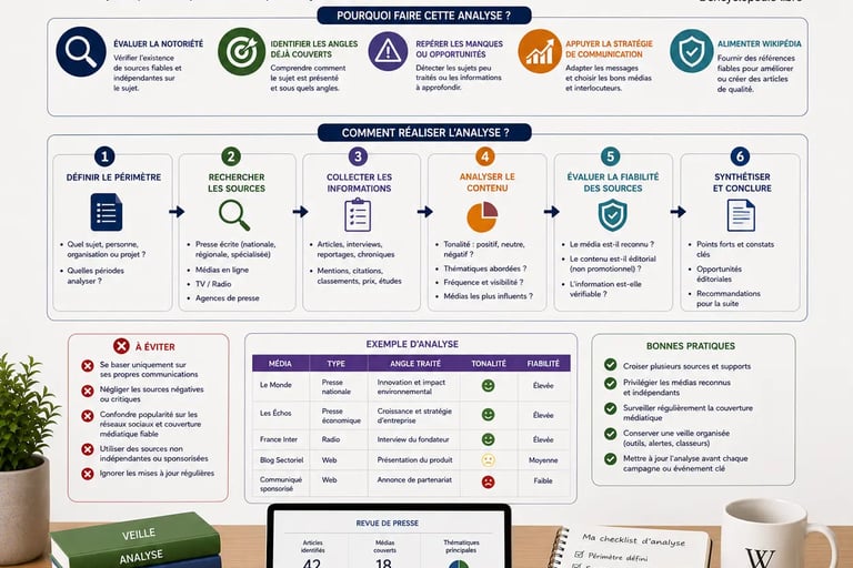 infographie expliquant l’analyse de la couverture médiatique existante