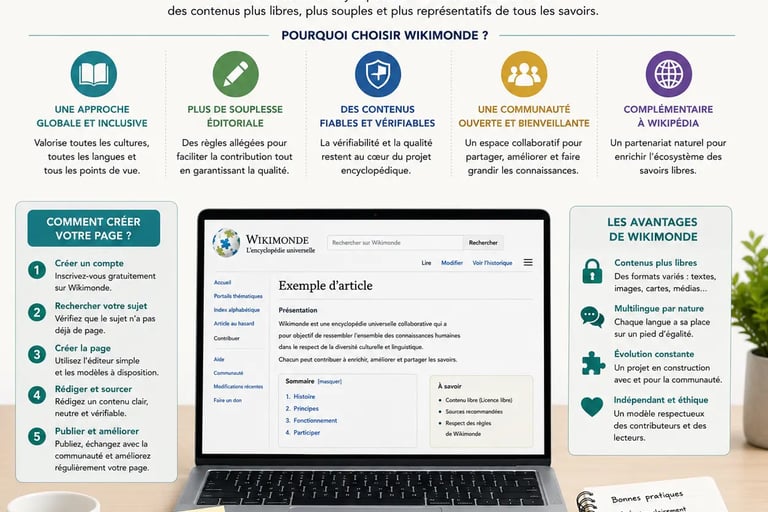Infographie présentant la création d’une page Wikimonde comme alternative encyclopédique