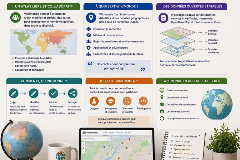 Infographie expliquant ce qu’est Wikimonde, son fonctionnement collaborative