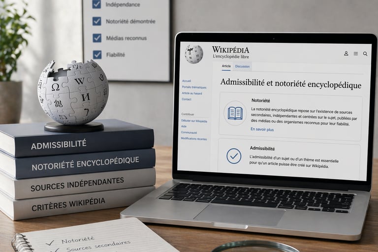 Ordinateur affichant les critères d’admissibilité Wikipédia