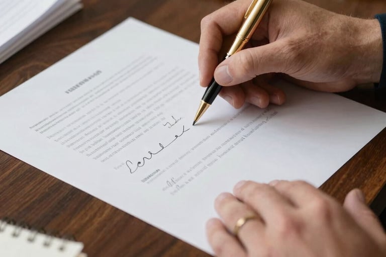 Papers being signed at organized closing