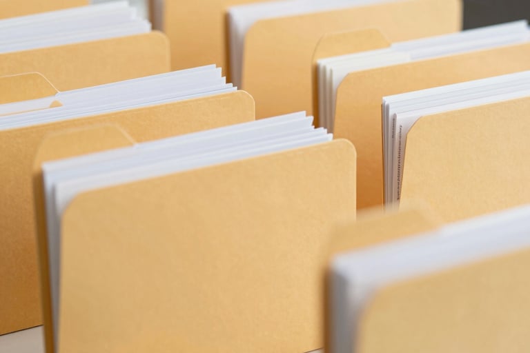 Organized rows of file folders for transaction coordinaotr