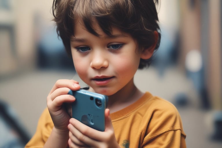 a young boy holding a cell phone in his hand