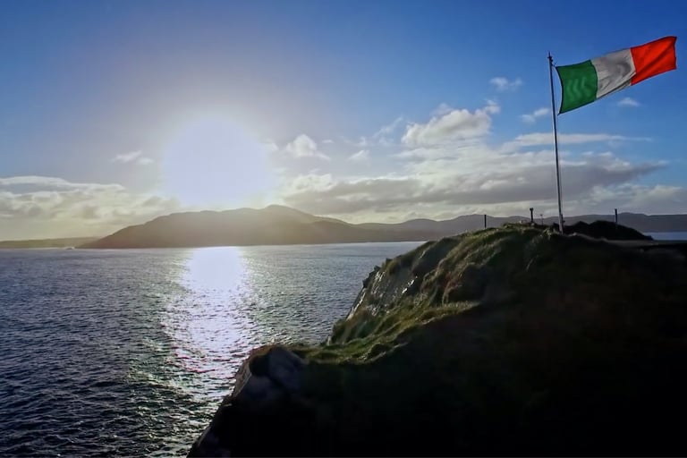 Ireland's national flag on a headland