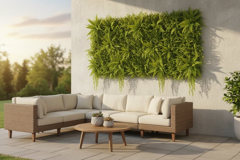 Artificial boxwood hedge wall for modern backyard design