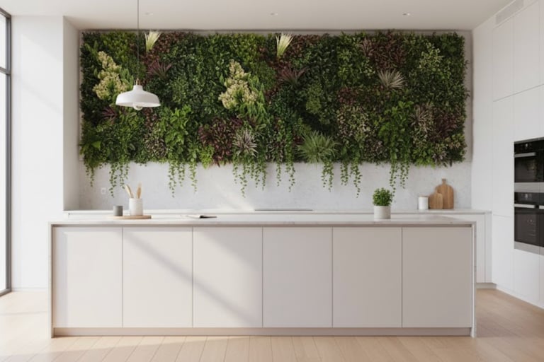 Custom artificial ivy design for pool area privacy.