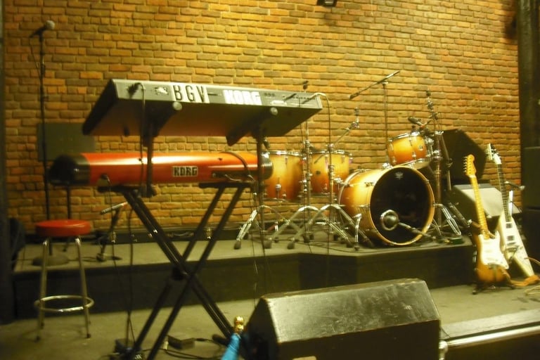 Set up and ready to play at The Roxy in Vancouver, BC