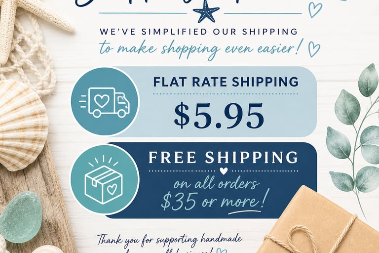 Michelle's Haven shipping update showing $5.95 flat rate and free shipping on orders over $35.