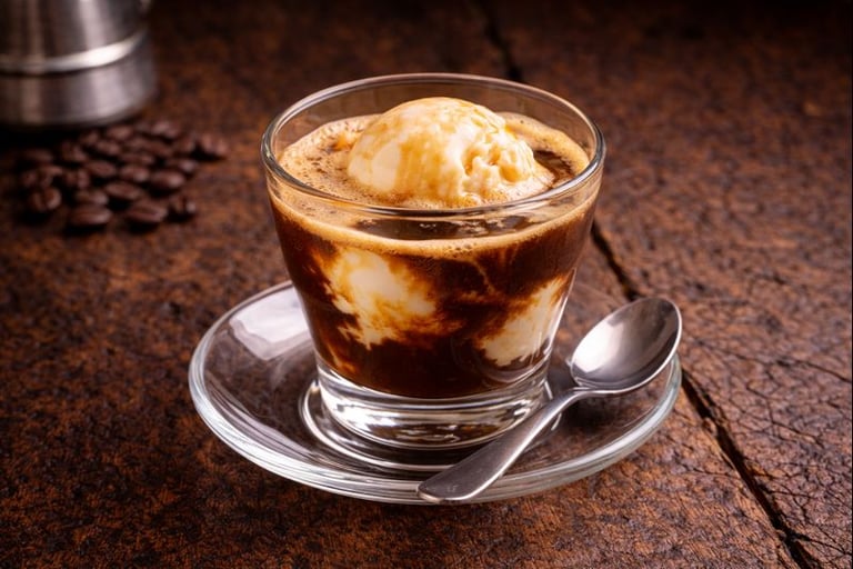 Affogato com gelado de baunilha e expresso quente