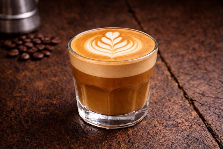 Cortado com proporção 1:1 de leite e expresso