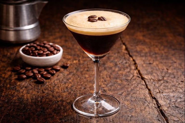 Espresso Martini decorado com grãos de café