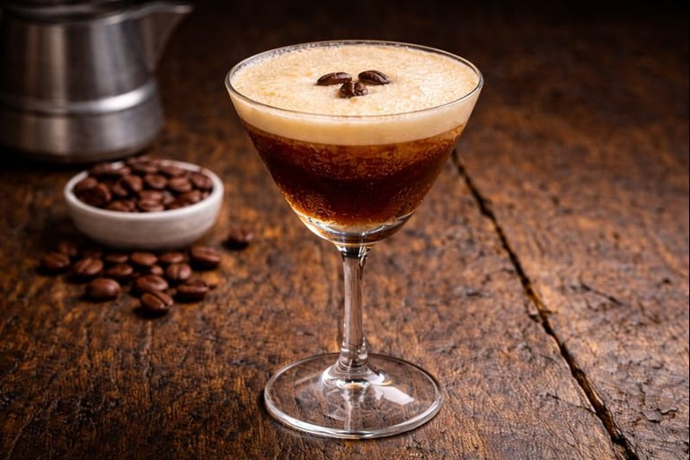 Shakerato espumoso servido em taça fria