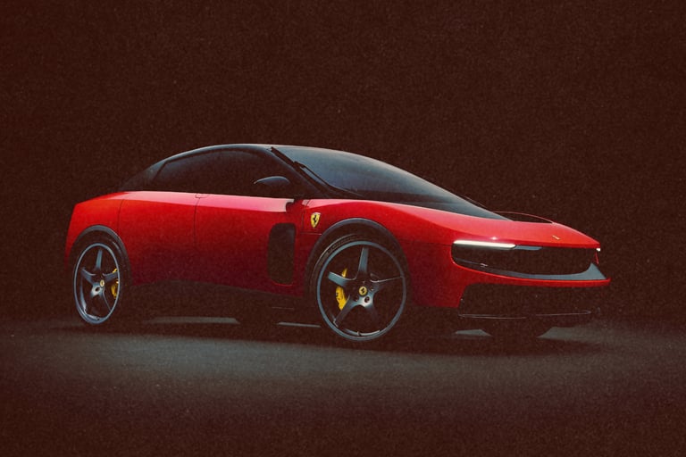 A red Ferrari Luce luxury sports car concept against a dark textured background.