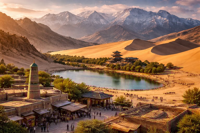 Vast deserts, grasslands, snow mountains, and Silk Road heritage. Best for long-distance exploration and adventure seekers.