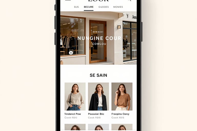 Uma página de site de loja limpa e bonita abrindo no celular