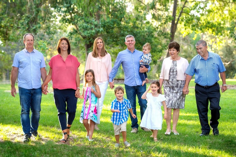 3 generations pose in Kings Park for a Fisher Photography portrait