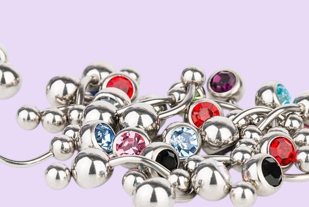 Stylish titanium navel piercing jewellery with gems