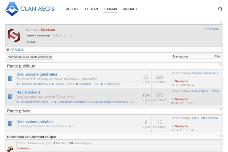 Clan Aegis France site web en 2016