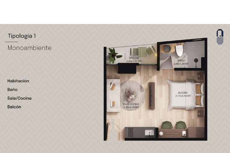 Pinares garden Pereira tipología 1 monoambiente