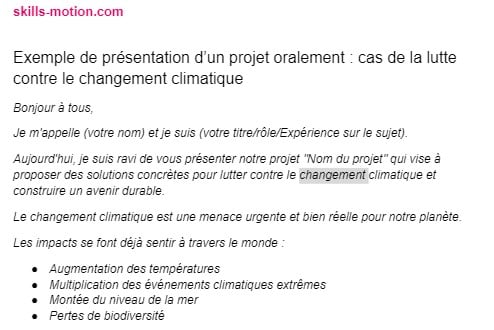 exemple de speech de présentation d'un projet pdf