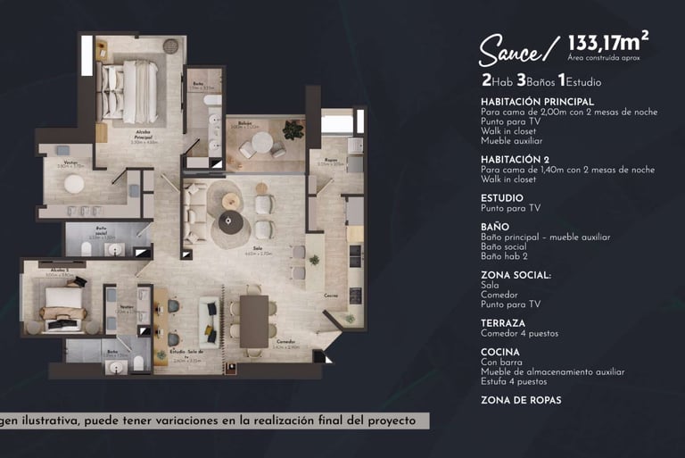 Arvore, Tipología de apartamento Sauce en Pereira