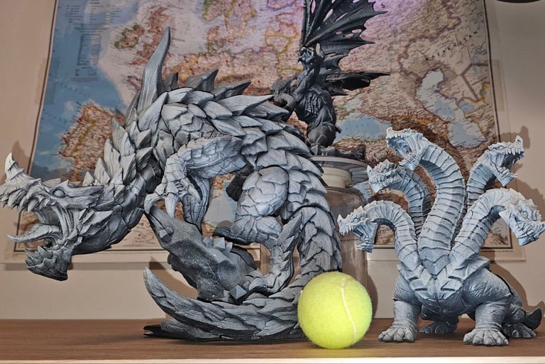 a tennis ball and a dragon on a table