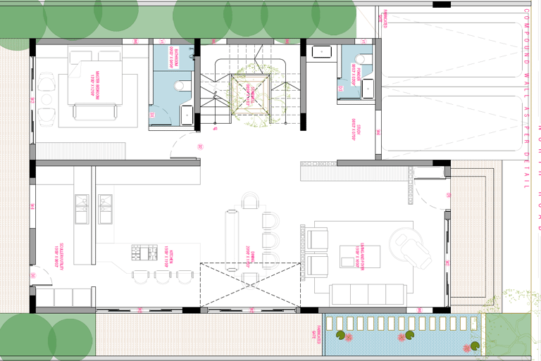 North facing Fortune Hestia villa first floor plan showing bedrooms, balcony, and family lounge area