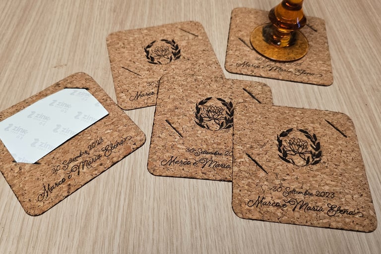 a cork coaster with a note pad pad paddling on it