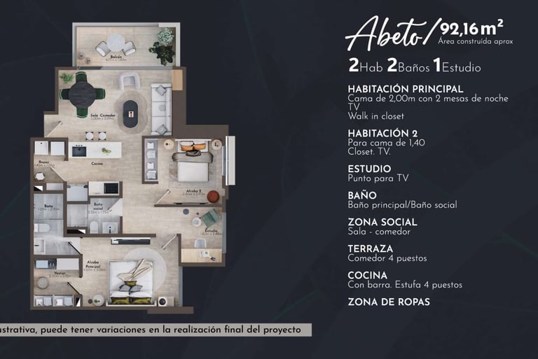 Arvore, Tipología de apartamento Abeto 2 alcobas en Pereira