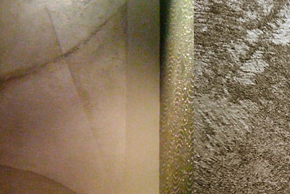 Two images depicting a luxurious grainy silver paint finish