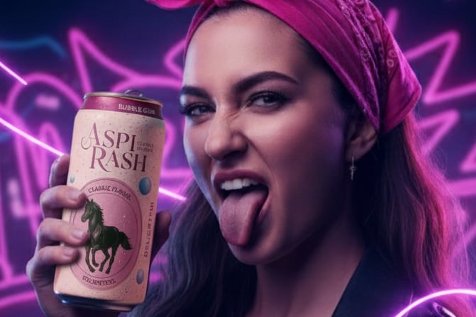 woman holding a can of Bubblegum flavoured Aspi Rash
