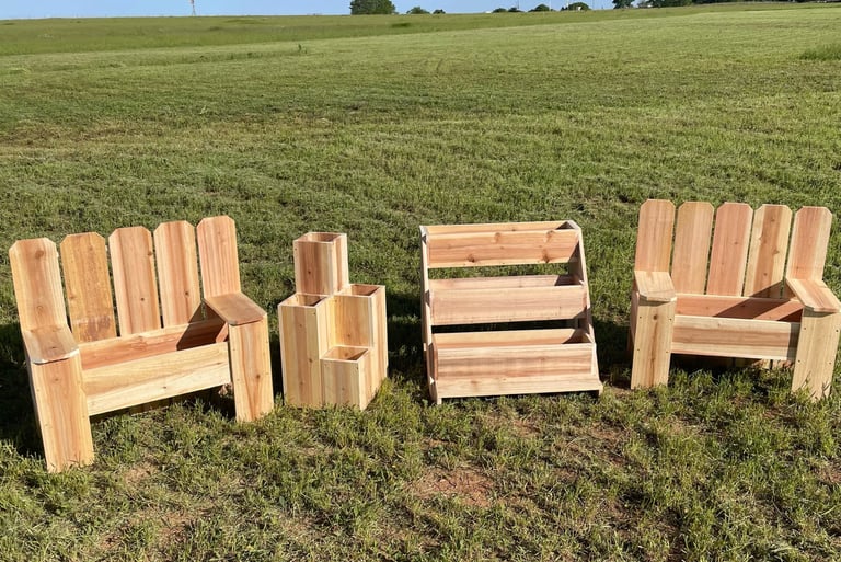 Bench Cedar Planter, Basalt Cedar Planter, Triple Tier Cedar Planter, Bench Cedar Planter